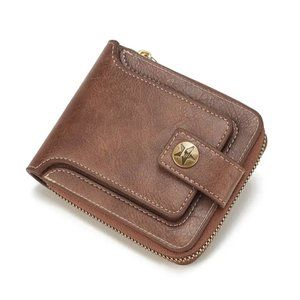 Men's PU Leather Solid Color Business Wallet, Card Holder With Zipper & Button